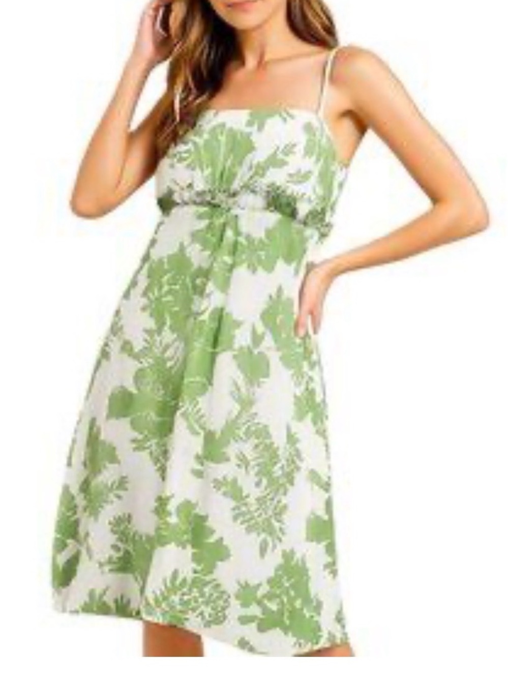 David's Bridal Dress Green Floral Strapless Empire Waist Chiffon Size 12 Event